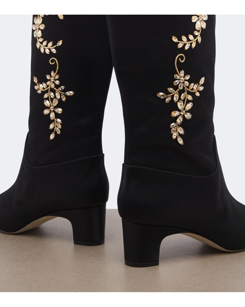 Manolo Blahnik Black Dispasa Embellished Satin Knee-High Boots