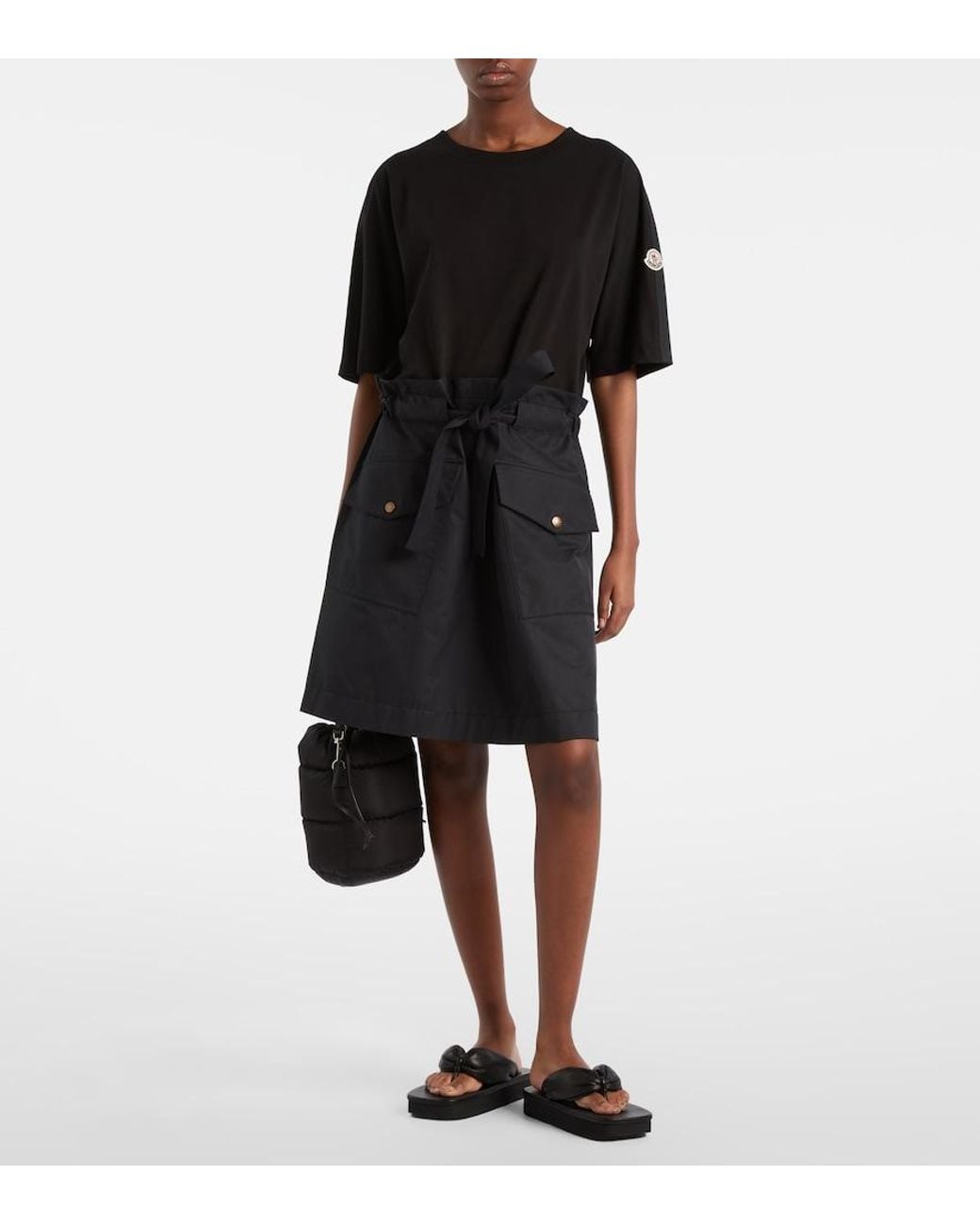 Moncler Black Belted Cotton-Blend Jersey Minidress