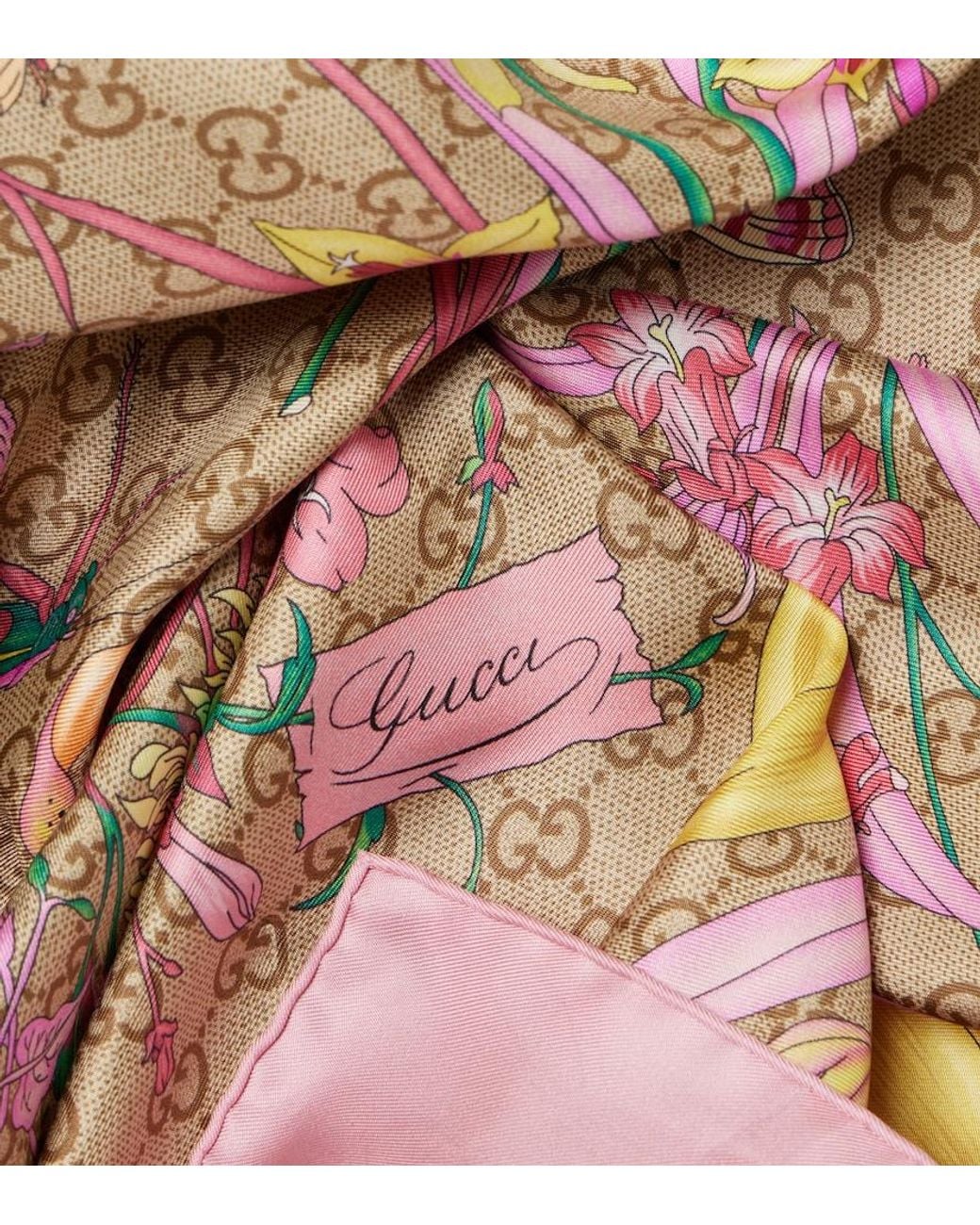 Gucci Pink Gg Flora Silk Twill Scarf