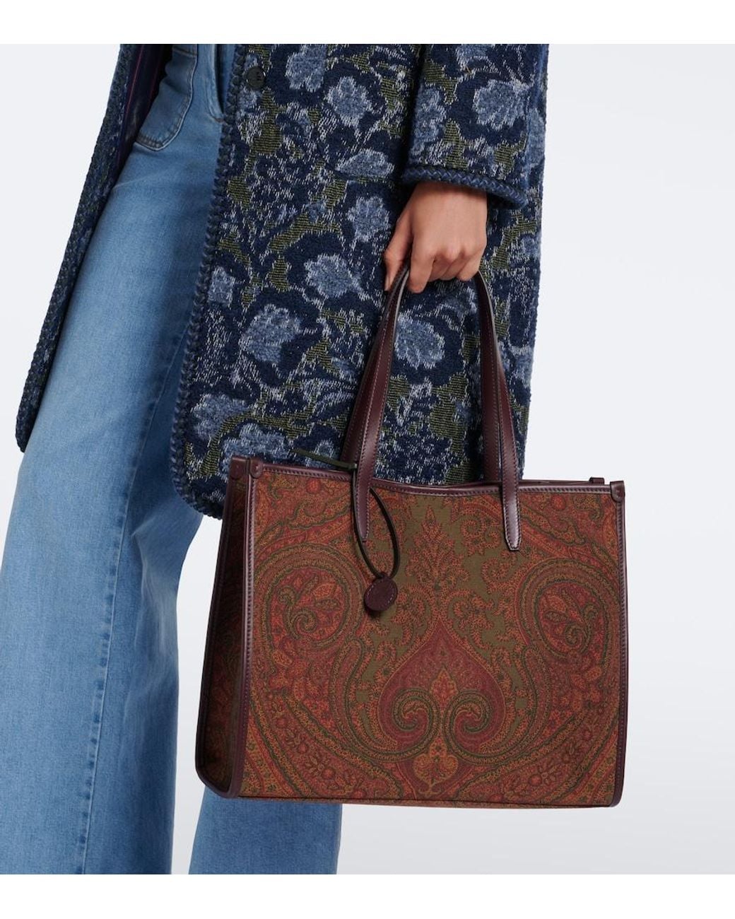 Etro Brown Arnica Large Coated Canvas Tote Bag