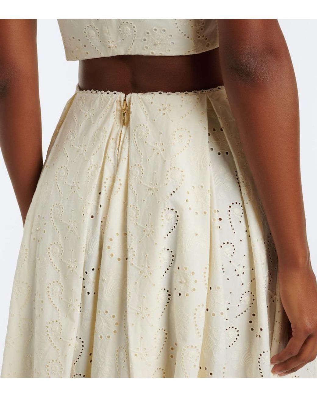 Agua Bendita White Delta Broderie Anglaise Cotton Maxi Skirt