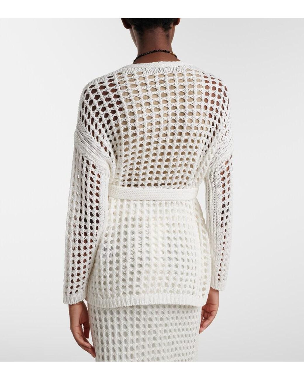 Max Mara White Gelo Open-Knit Cotton Wrap Cardigan