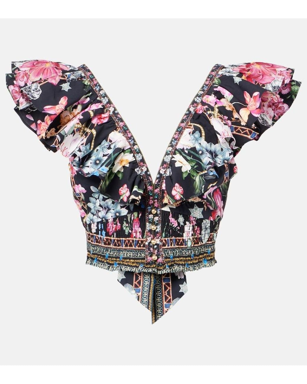 Camilla Metallic Crystal-Embellished Cotton Crop Top