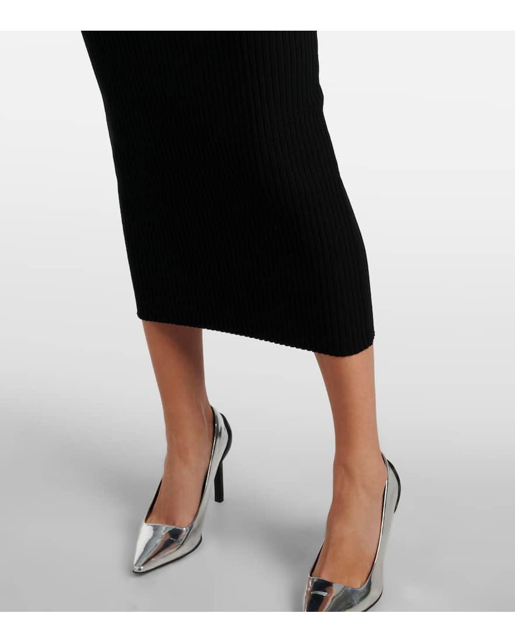 Courreges Black Asymmetric Ribbed-Knit Midi Dress