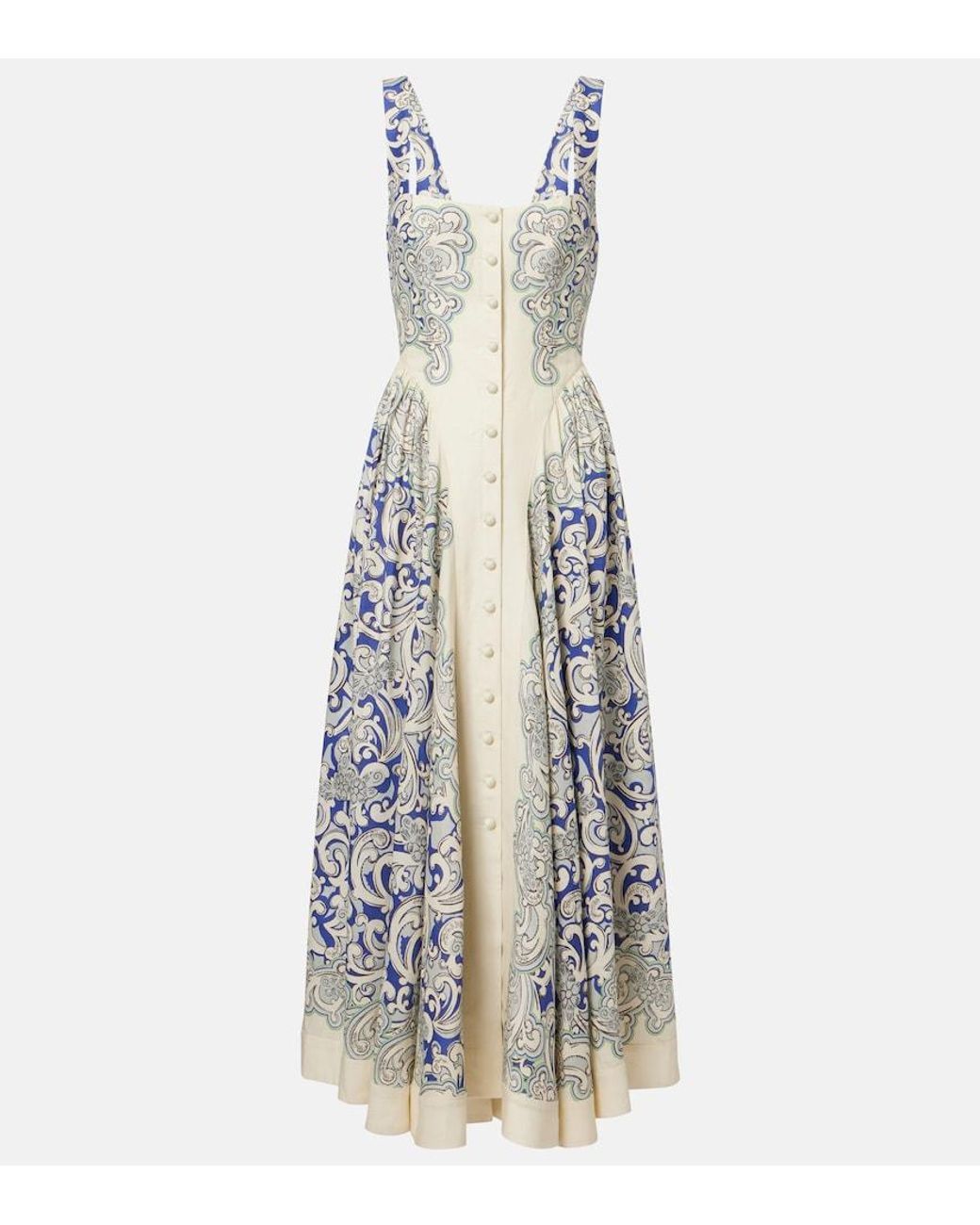 ALÉMAIS White Printed Linen-Blend Dress