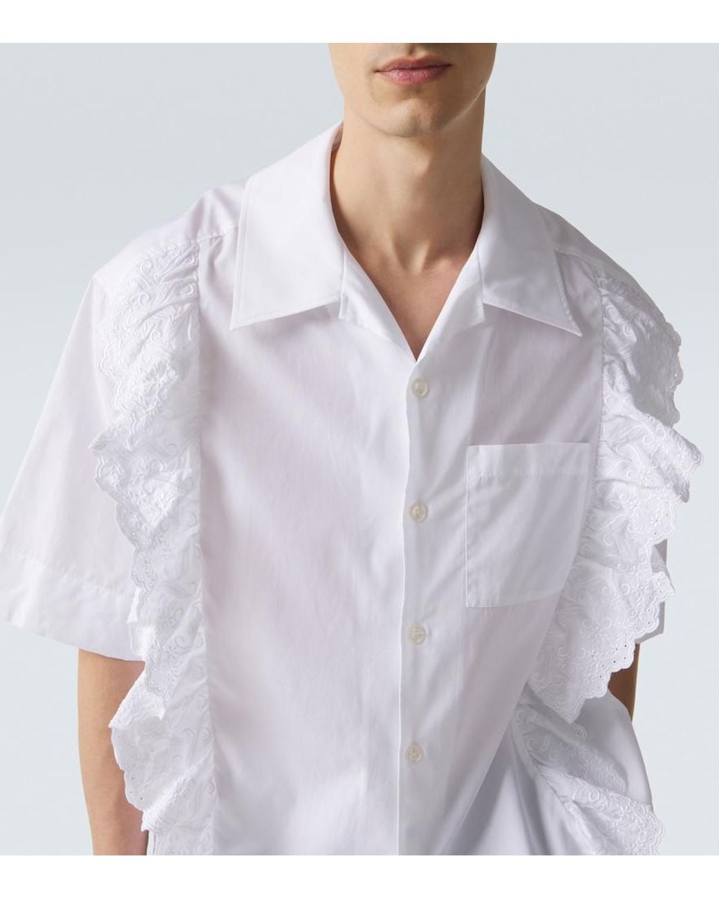 Simone Rocha White Ruffled Cotton Poplin Shirt for men