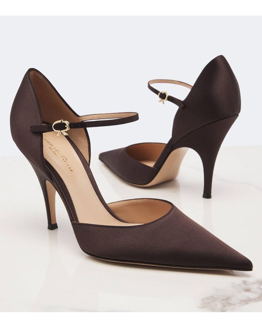 Gianvito Rossi Brown Sofia Satin Pumps