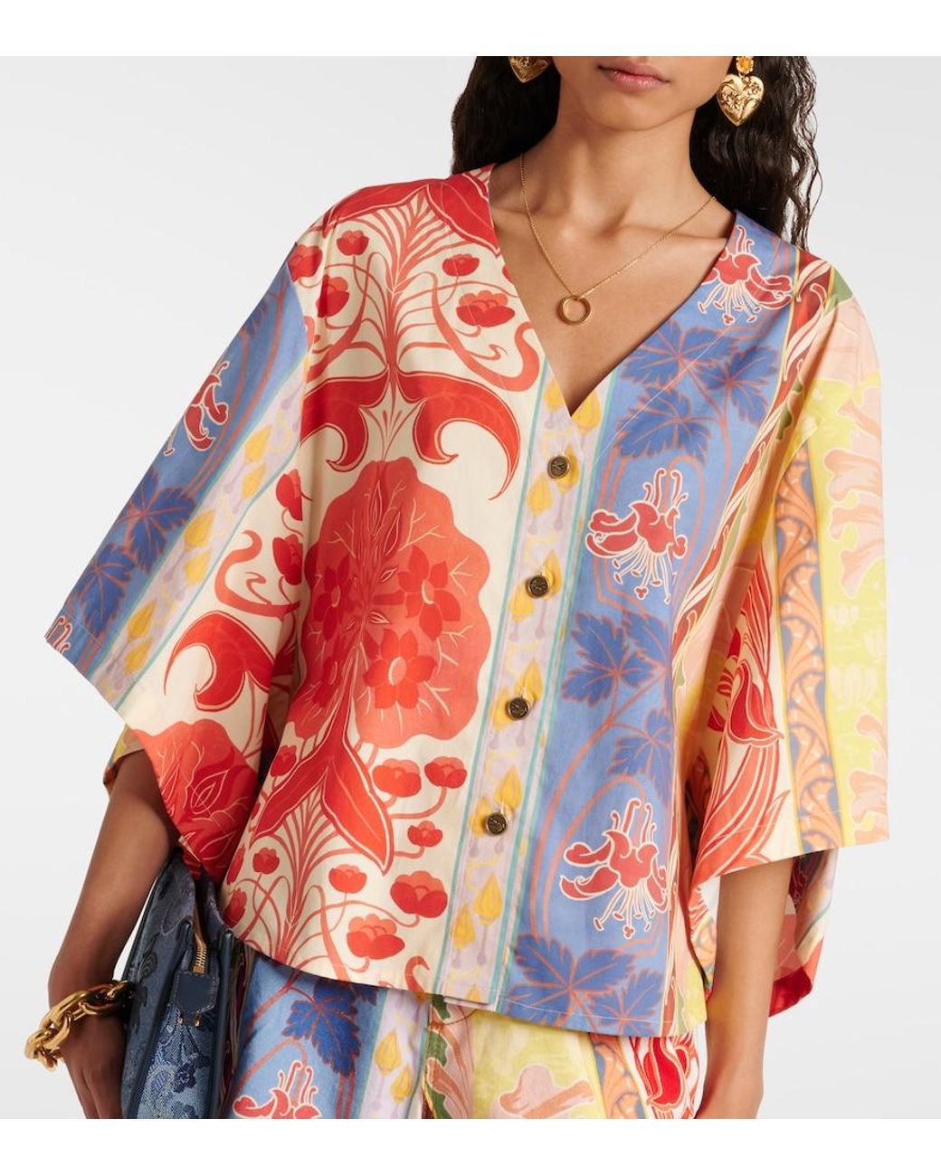 Etro Red Printed Oversized Cotton-Blend Shirt