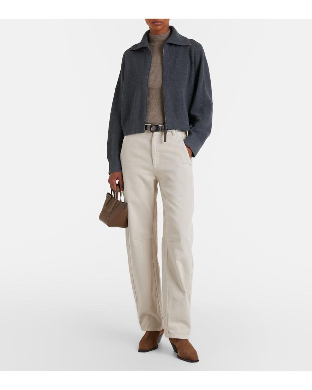 Brunello Cucinelli Gray Cotton Zip-Up Cardigan