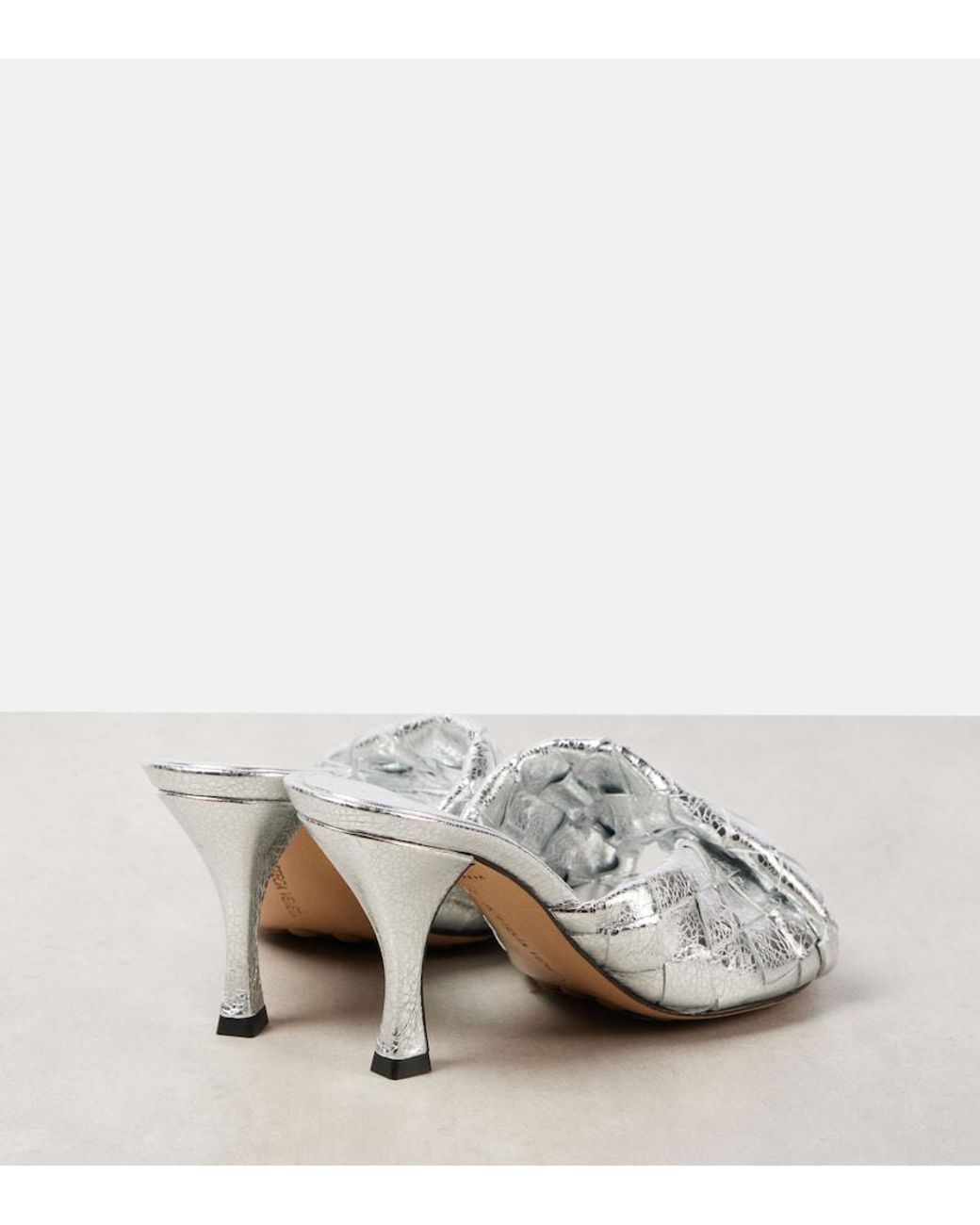 Bottega Veneta White Blink Intrecciato 80 Metallic Leather Mules