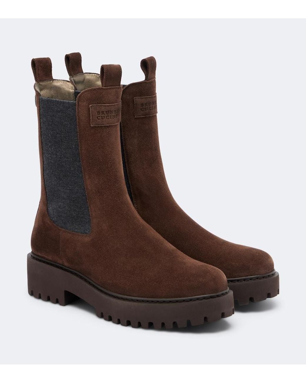 Brunello Cucinelli Brown Monili Suede Chelsea Boots