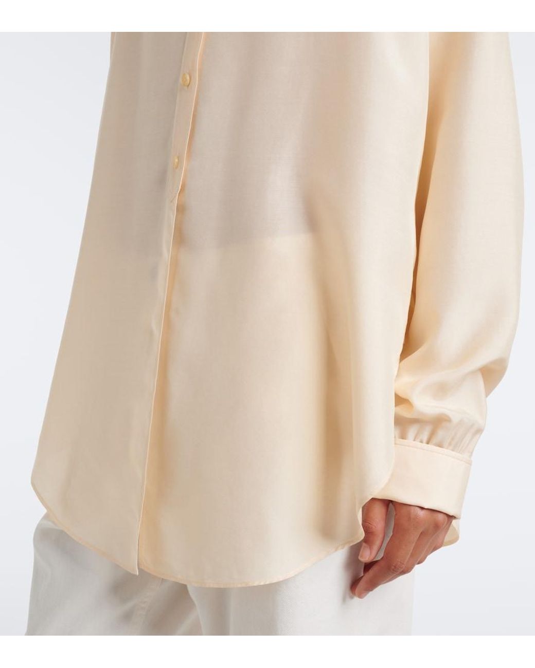 The Row White Lula Silk Satin Shirt