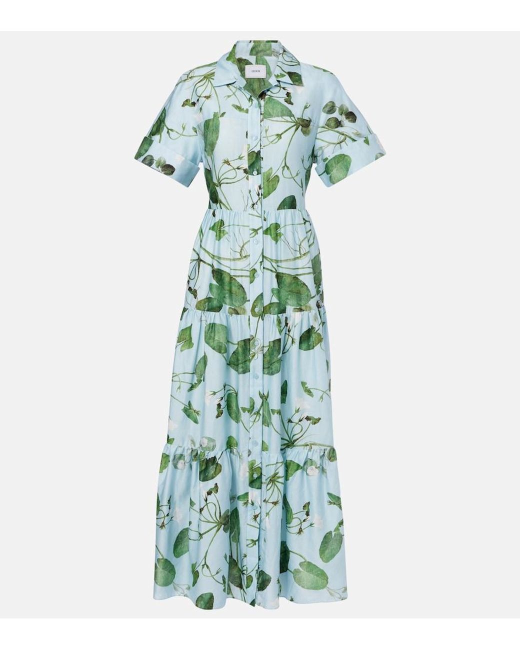 Erdem Green Tiered Floral Cotton Midi Dress