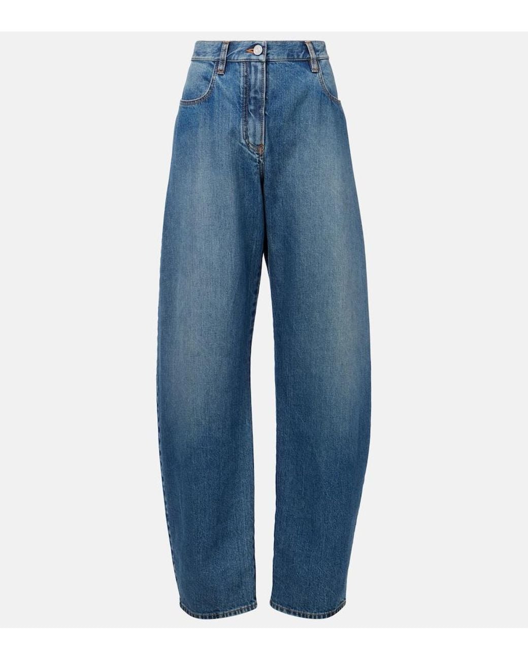 Alaïa Blue High-Rise Barrel-Leg Jeans