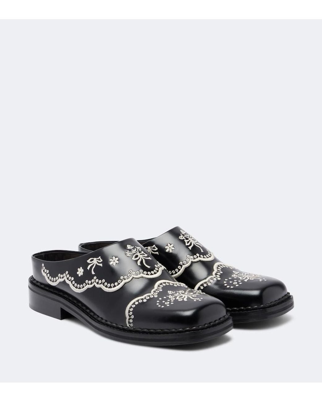 Simone Rocha Black Embroidered Leather Mules