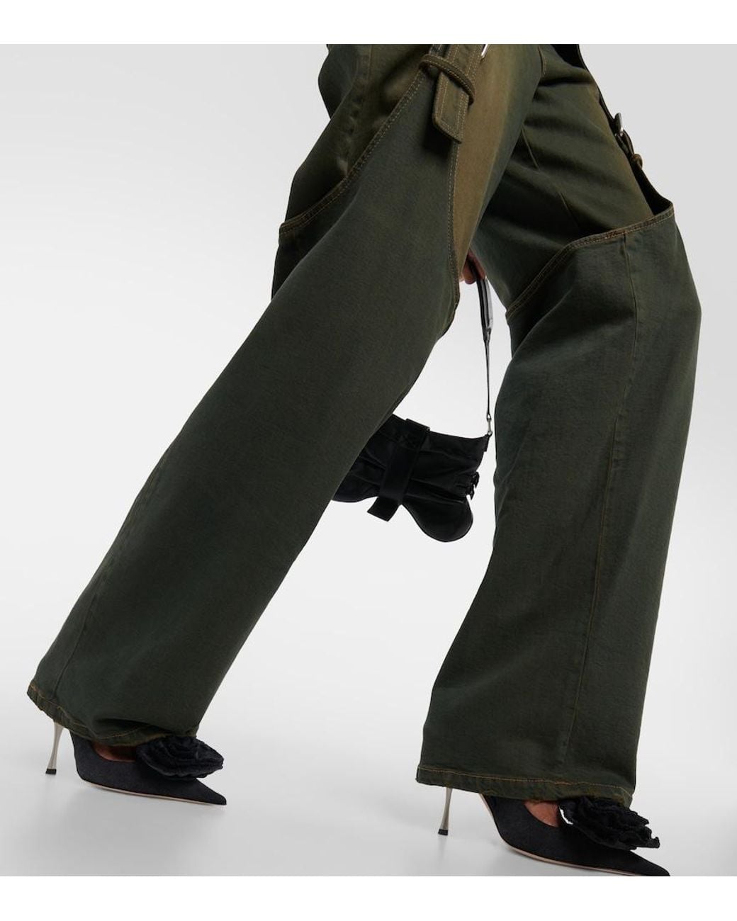 Blumarine Green Embellished Buckle Boyfriend Jeans
