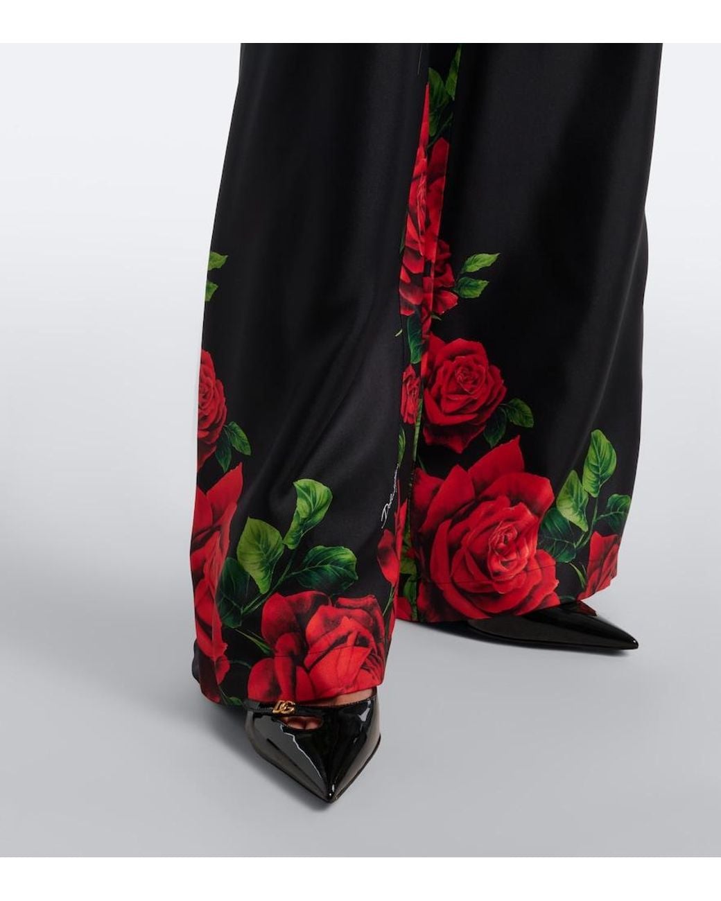 Dolce & Gabbana Red Floral Silk Wide-Leg Palazzo Pants
