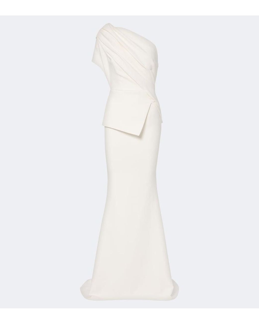 Safiyaa White Elyna Asymmetric Crepe Gown