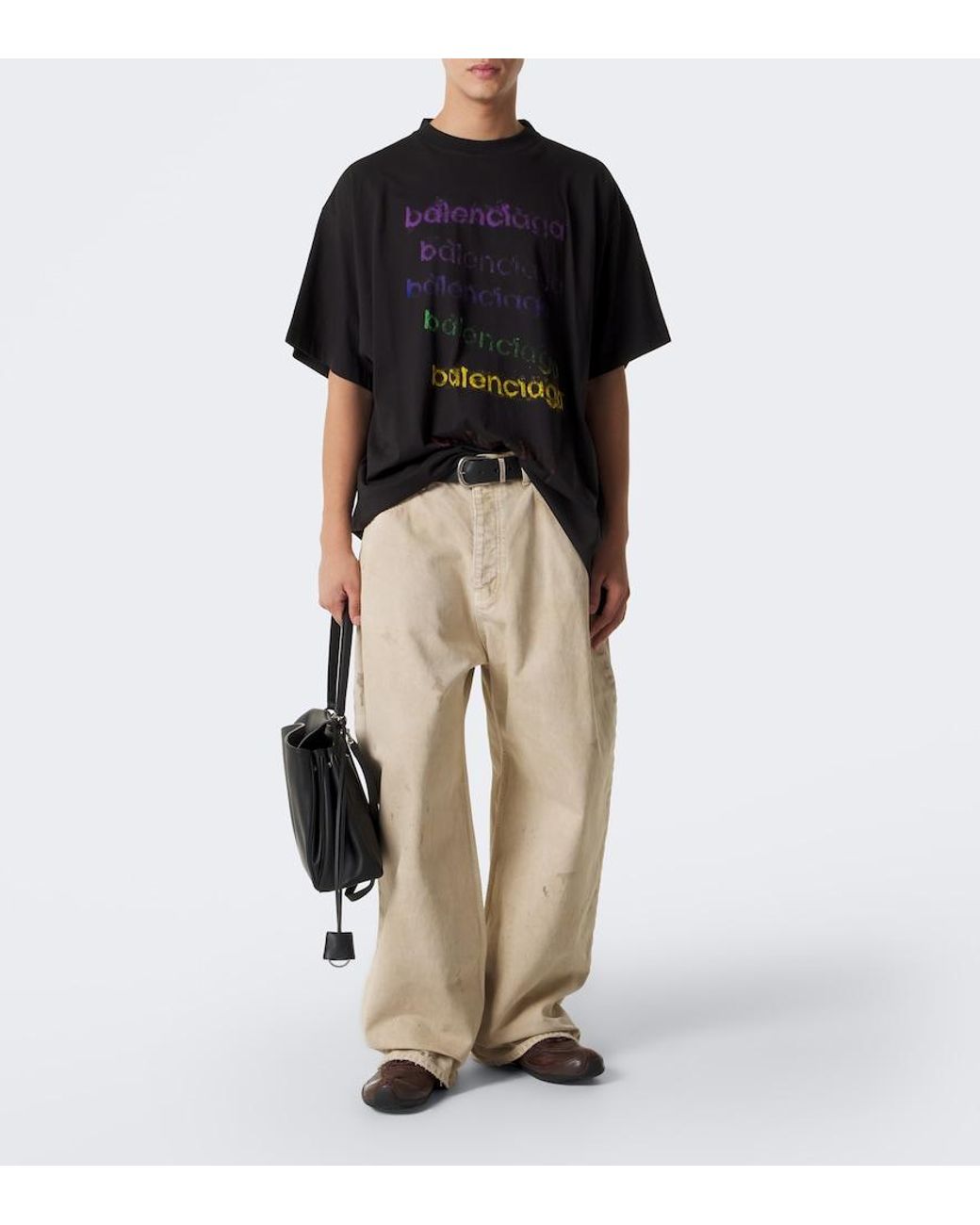 Balenciaga Natural Distressed Wide-Leg Jeans for men