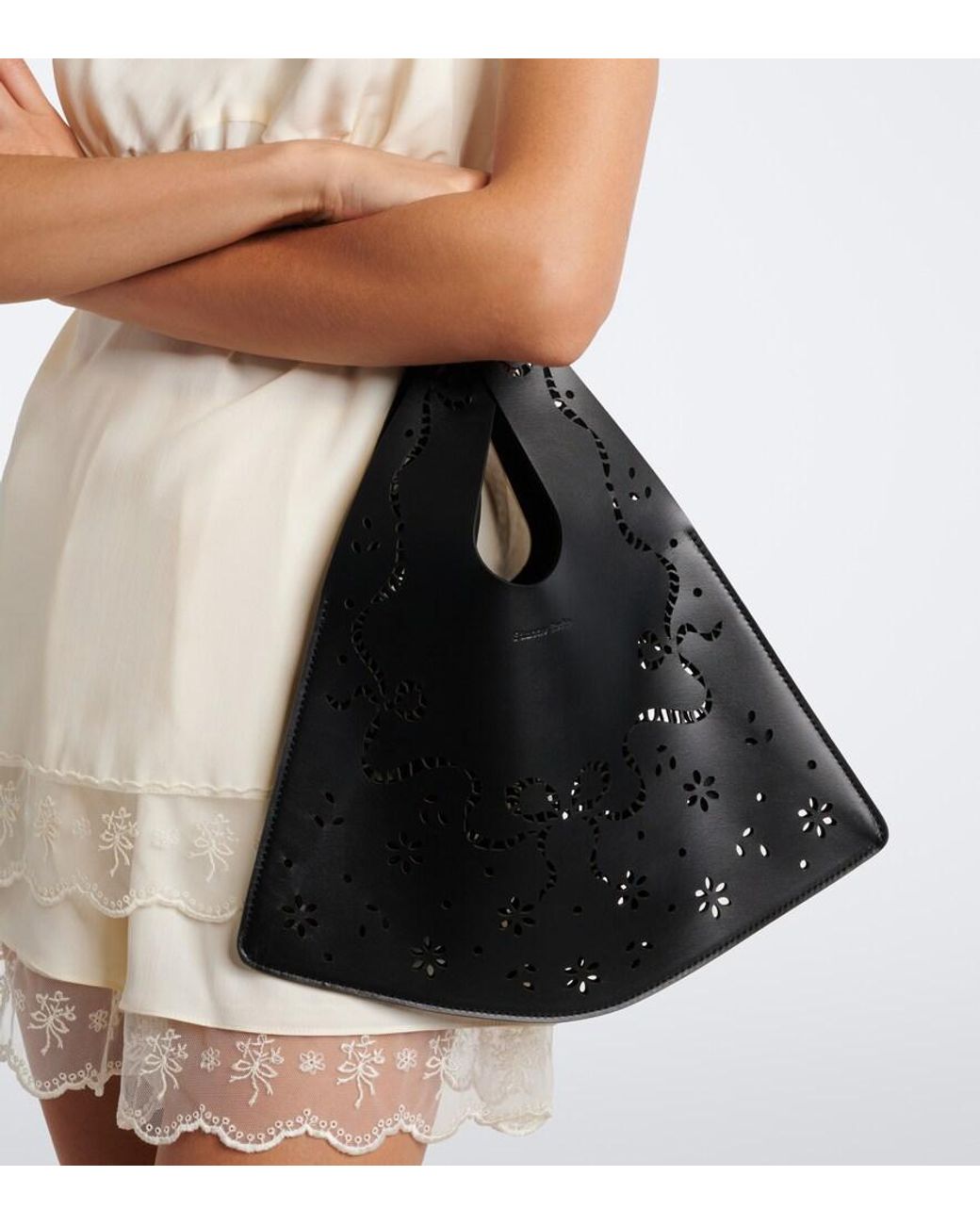 Simone Rocha Black Mini Floral Leather Shopper