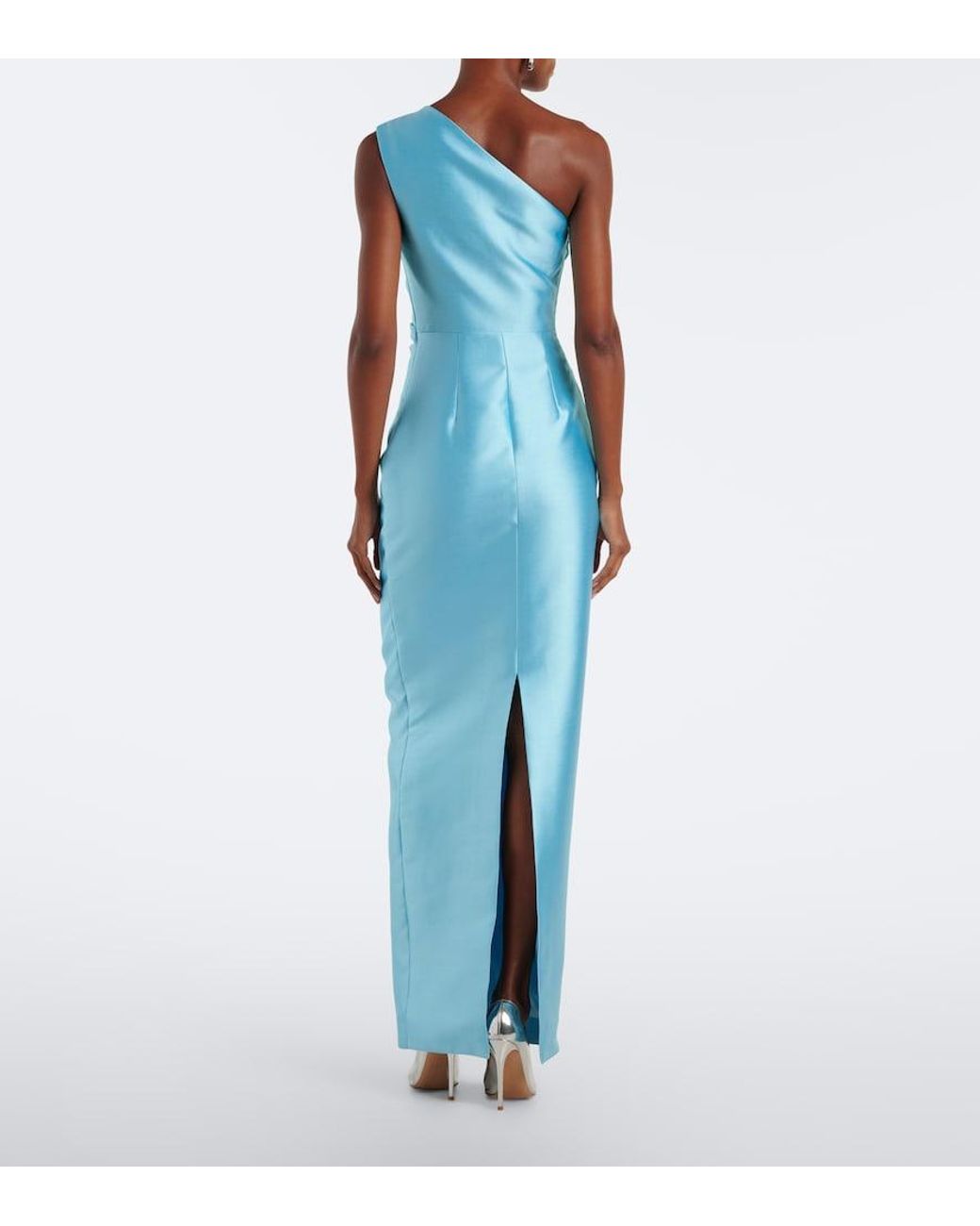 Solace London Blue Kira One-Shoulder Satin Gown