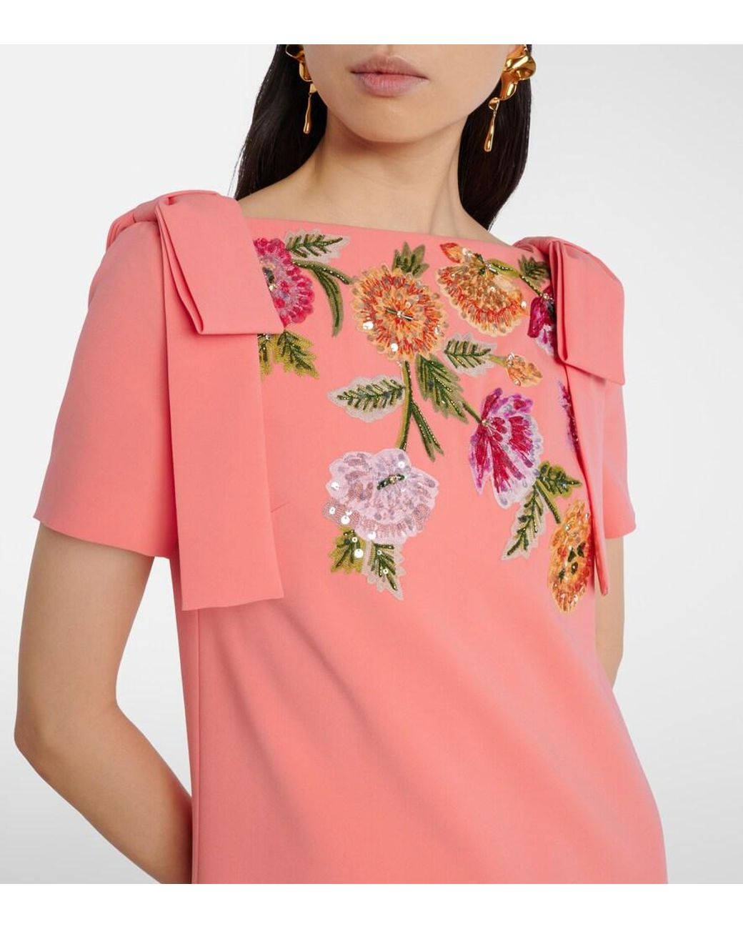 Carolina Herrera Pink Bow-Detail Embellished Floral Gown