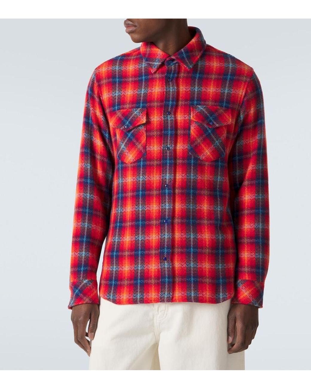 God's True Cashmere Red Checked Cashmere Shirt for men