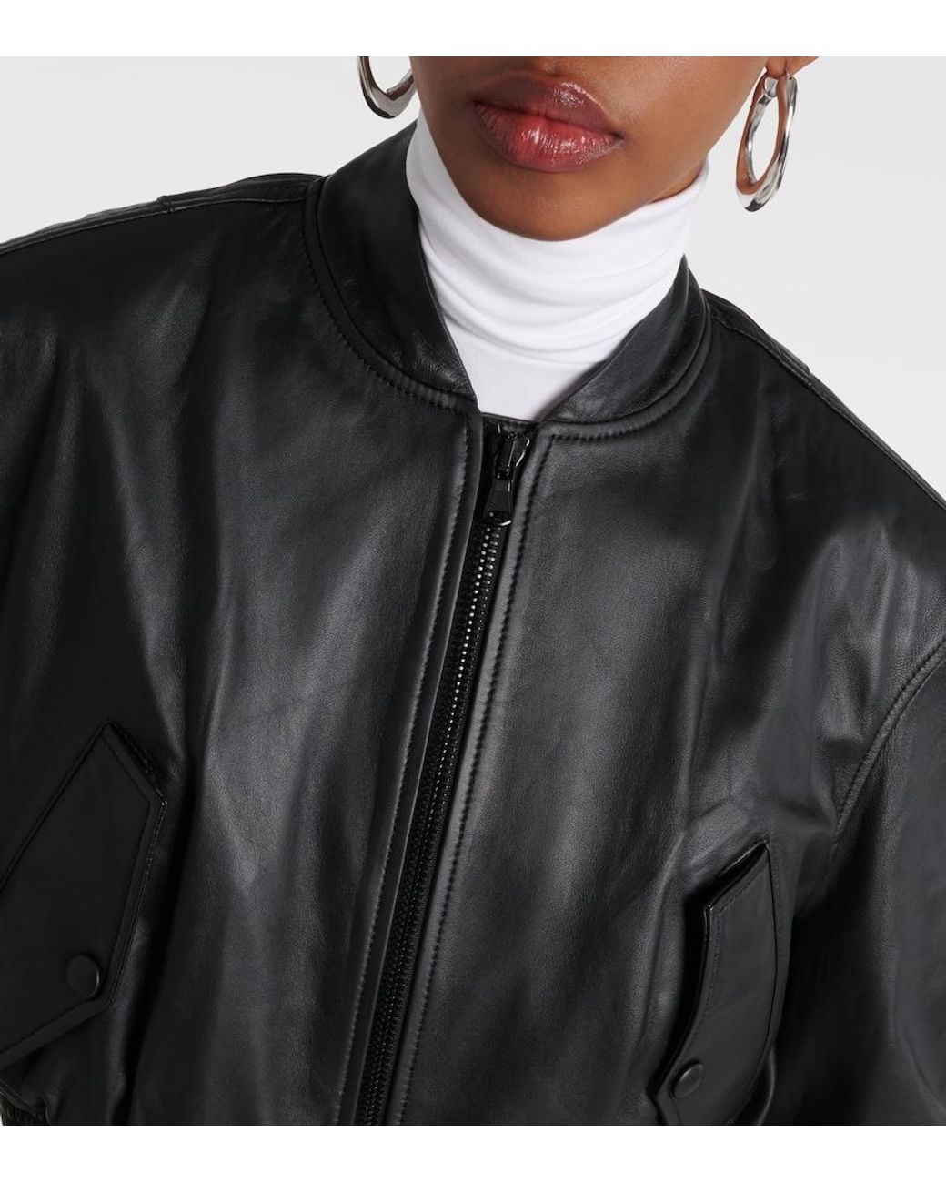 Wardrobe NYC Black Cropped Leather Bomber Jacket