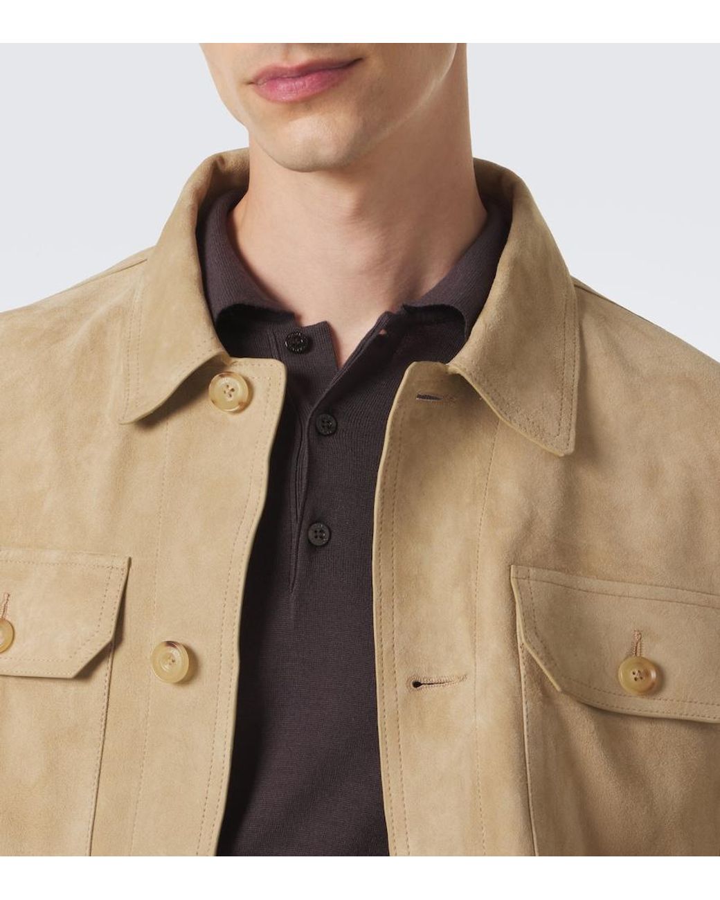 Canali Brown Virgin Wool Polo Sweater for men