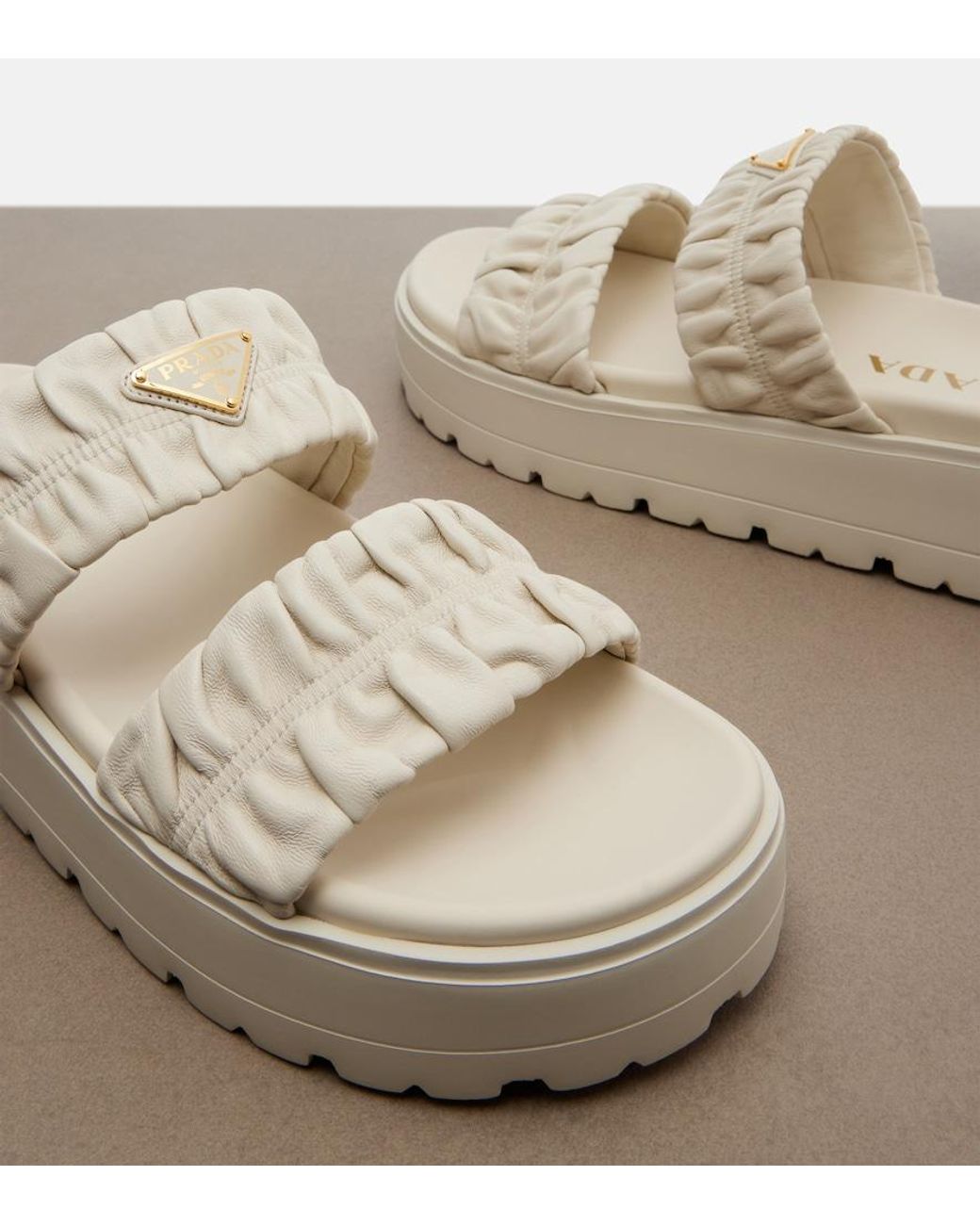 Prada White Matelasse Leather Platform Sandals