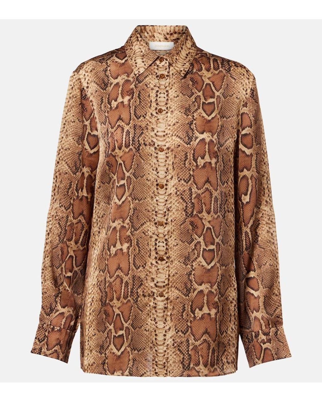 Zimmermann Brown Hypnotic Snake-Print Silk Shirt