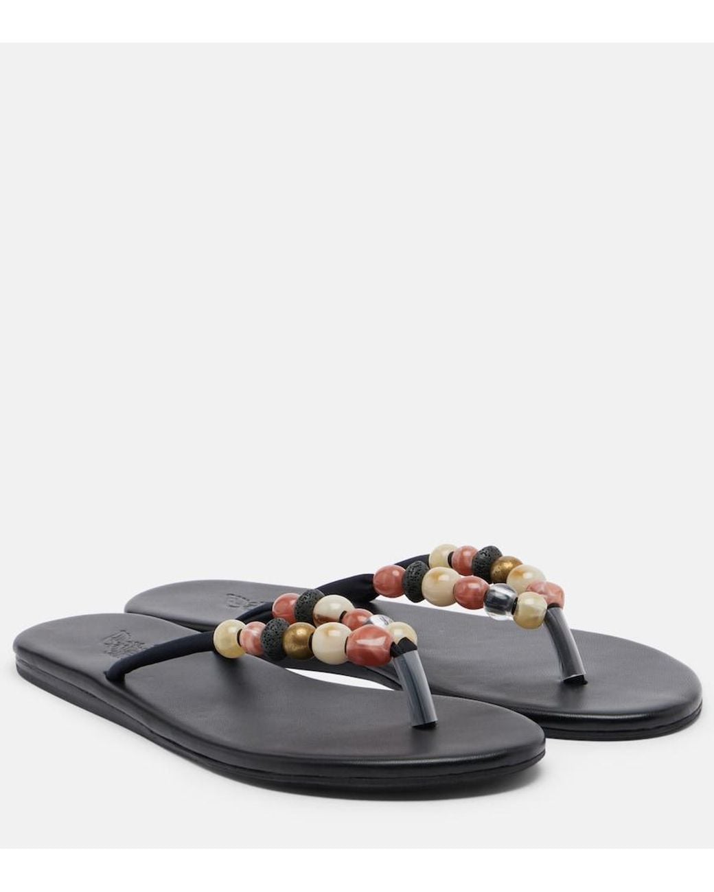 Ancient Greek Sandals Gray Saionara Beaded Leather Thong Sandals