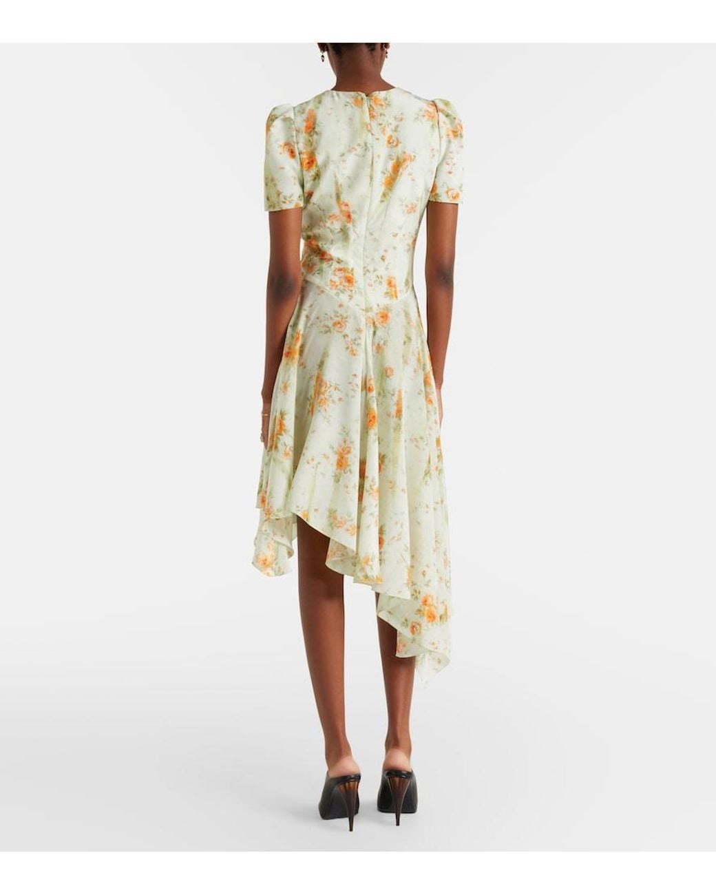 McQueen Metallic Floral Silk Crepe De Chine Midi Dress