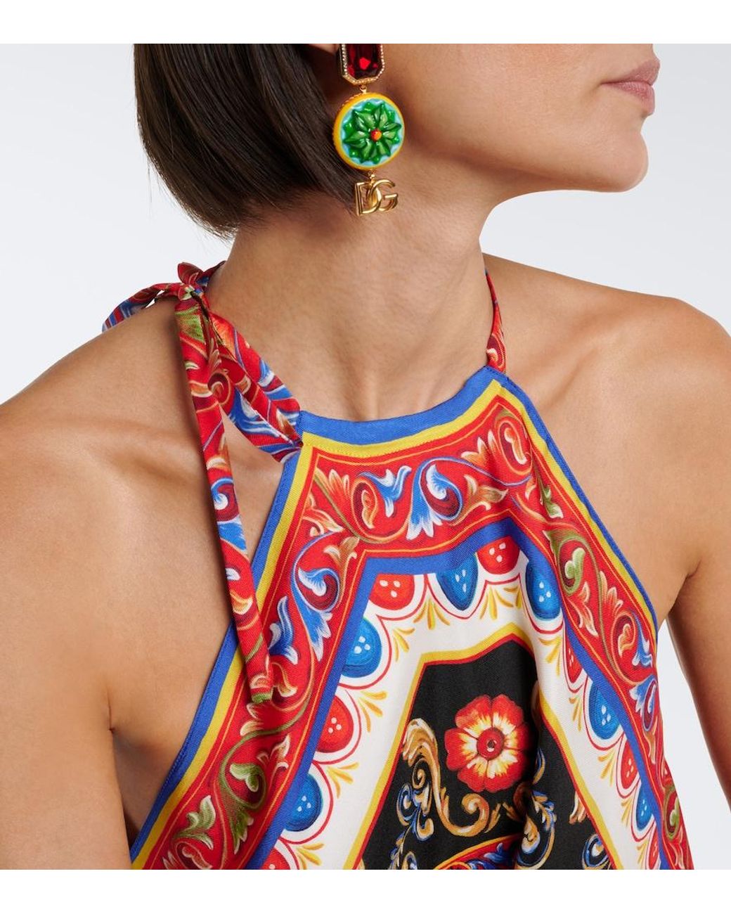 Dolce & Gabbana Red Carretto Silk Twill Halterneck Top