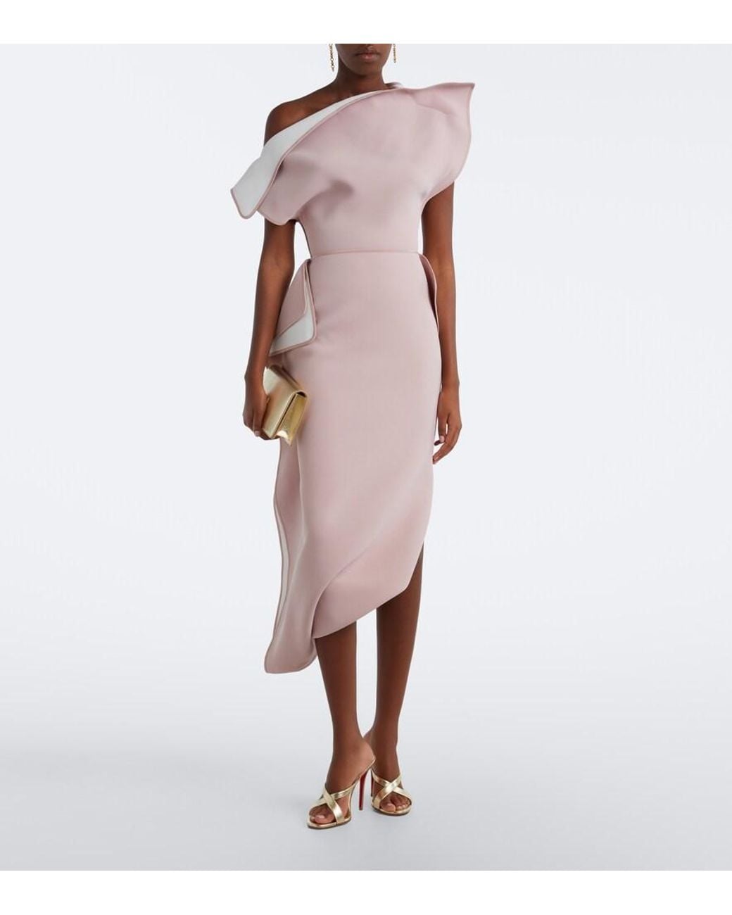 Maticevski Pink Invoke Draped Asymmetric Midi Dress
