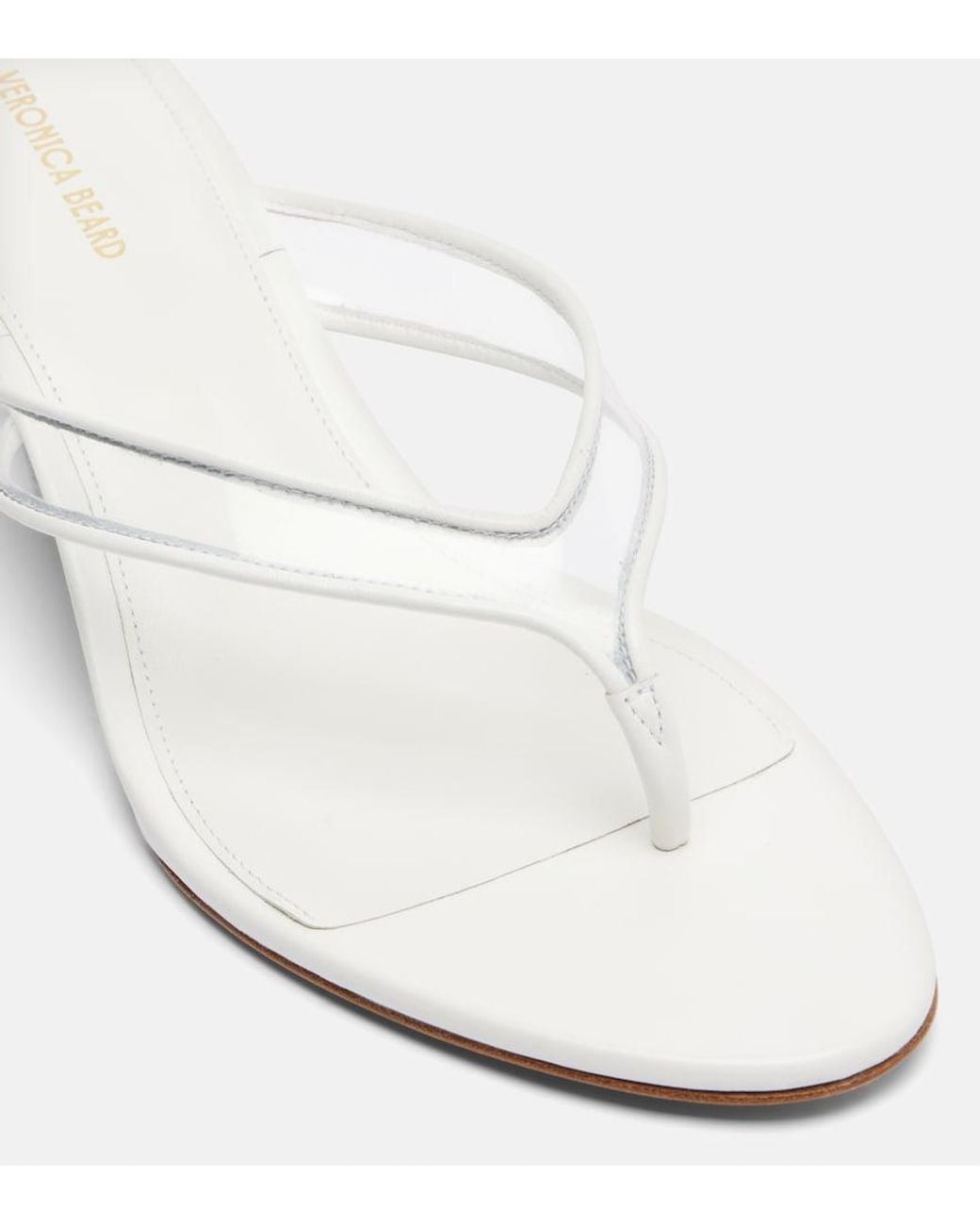 Veronica Beard White Clea Leather-Trimmed Wedge Thong Sandals