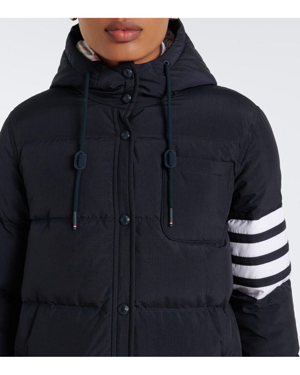 Thom Browne Blue 4-Bar Hooded Down Coat