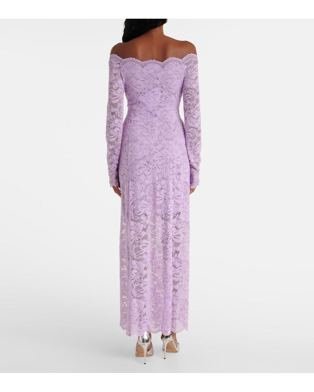 Rabanne Purple Lace Off-Shoulder Dress