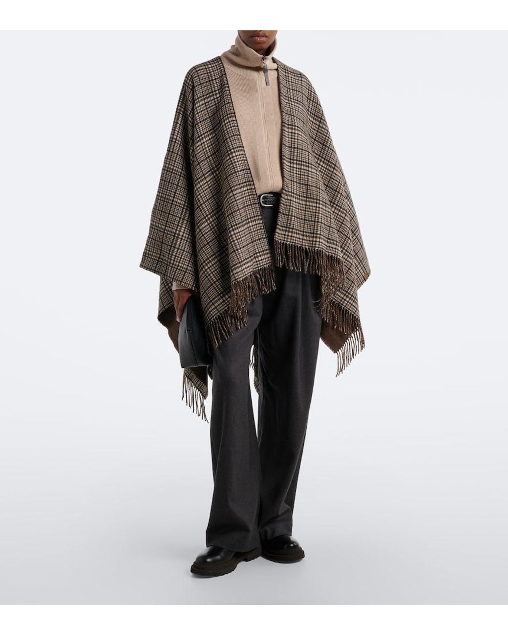 Brunello Cucinelli Brown Checked Cashmere Poncho