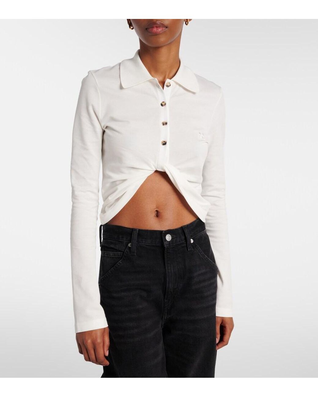 Camisa Cropped De Algodon Courreges de color White
