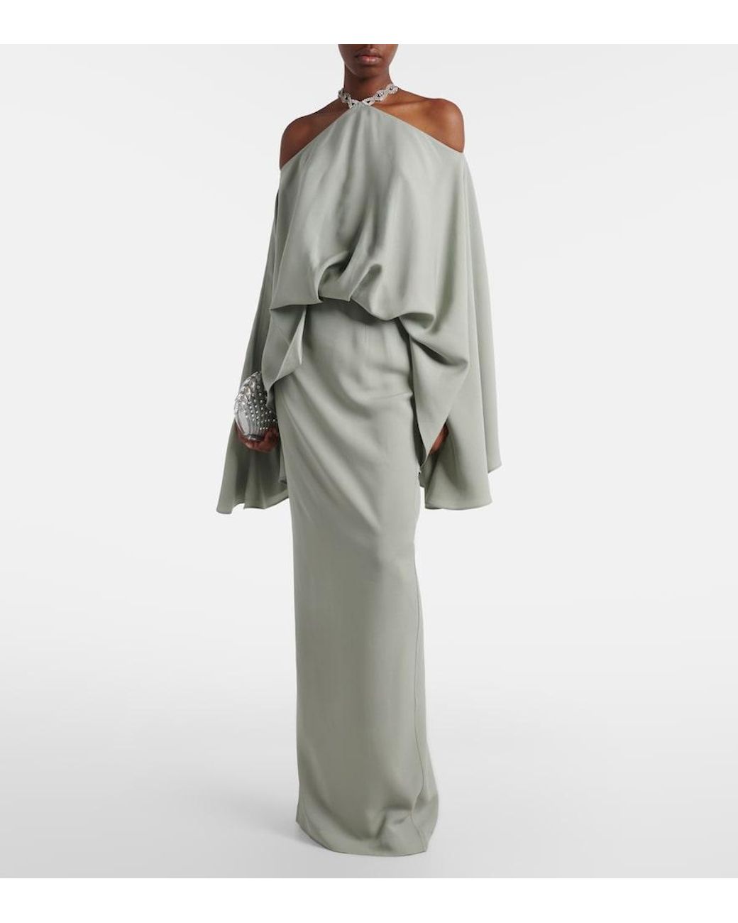 Taller Marmo White Cyclades Embellished Crepe Cady Gown