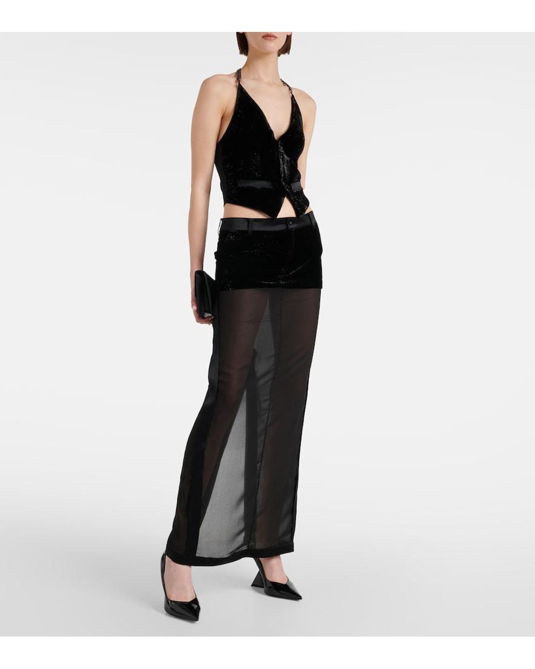 DIDU Black Mesh Maxi Skirt