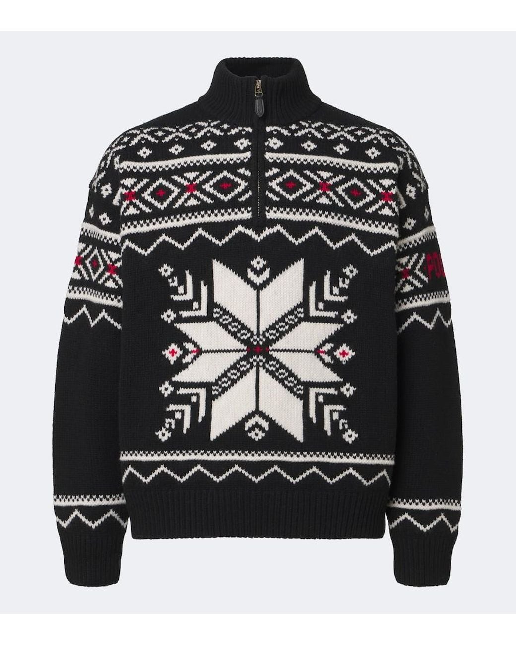 Polo Ralph Lauren Black Intarsia Wool Half-Zip Sweater for men
