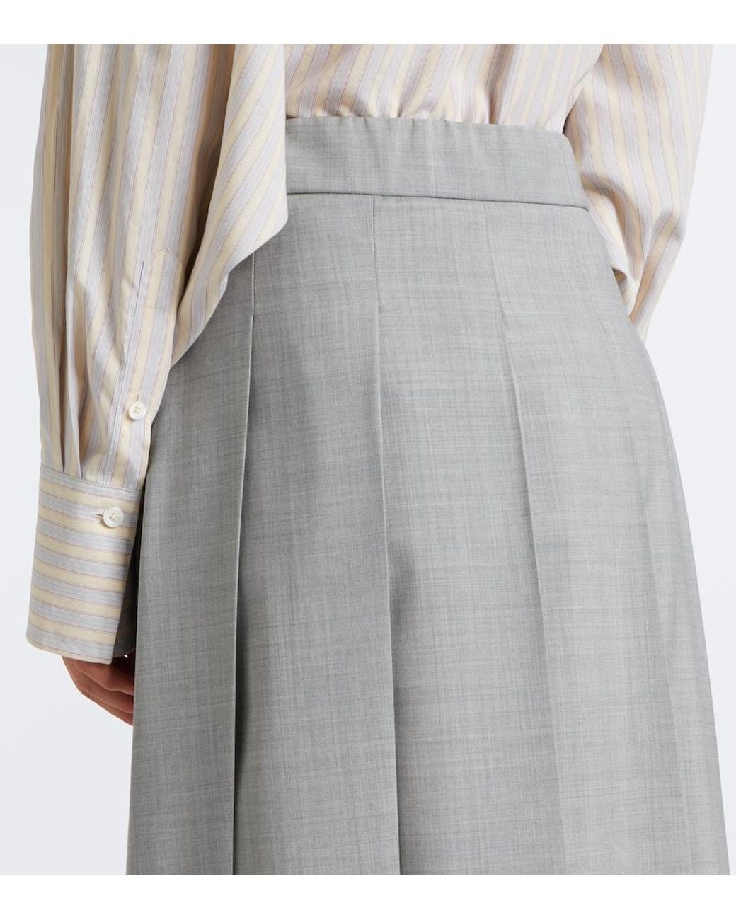Max Mara Gray Pleated Virgin Wool Maxi Skirt