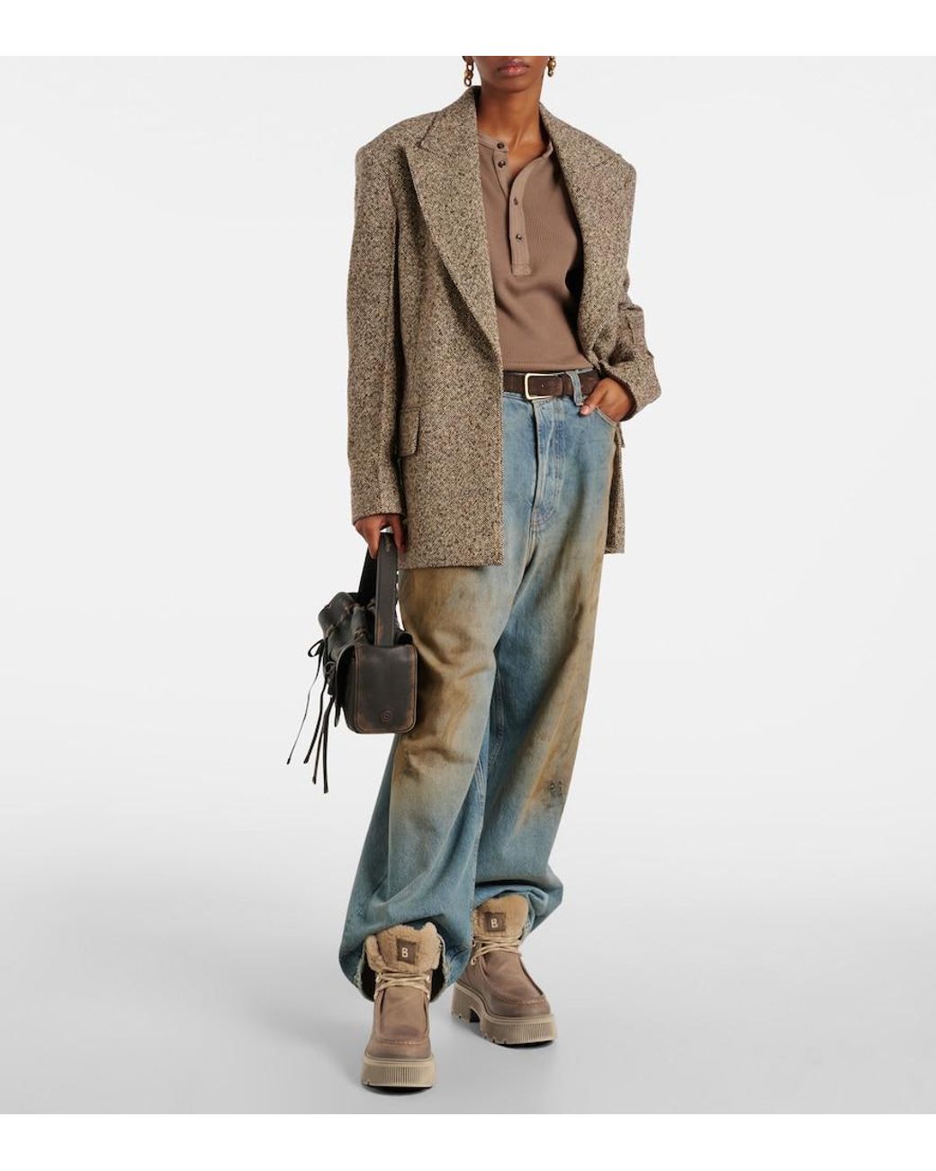 Bogner Natural Turin Suede And Shearling Lace-Up Boots