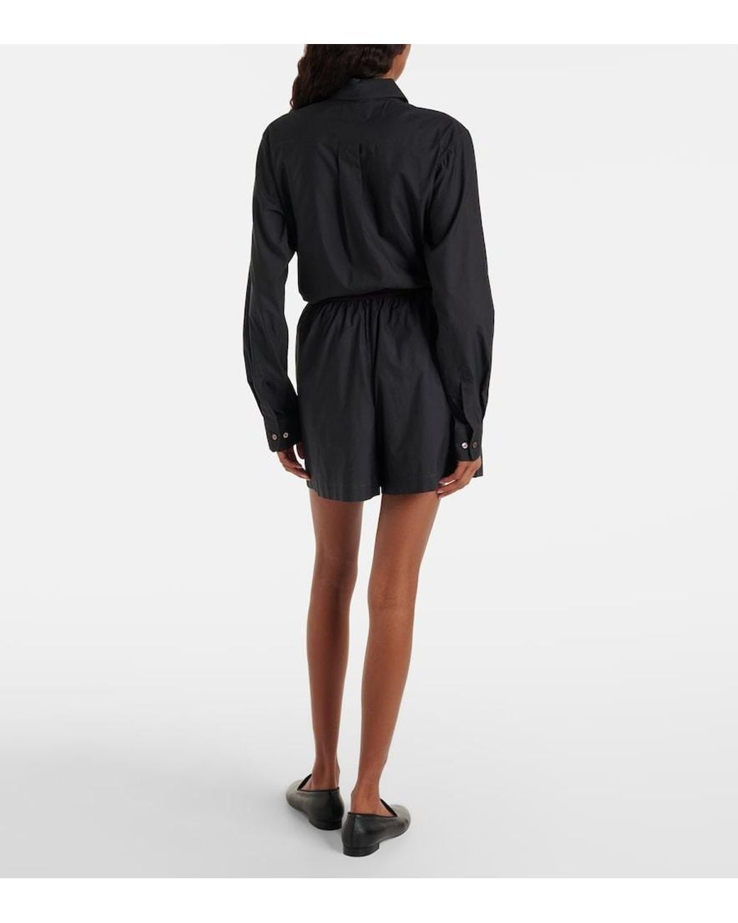 Lemaire Black Cotton And Silk Shorts