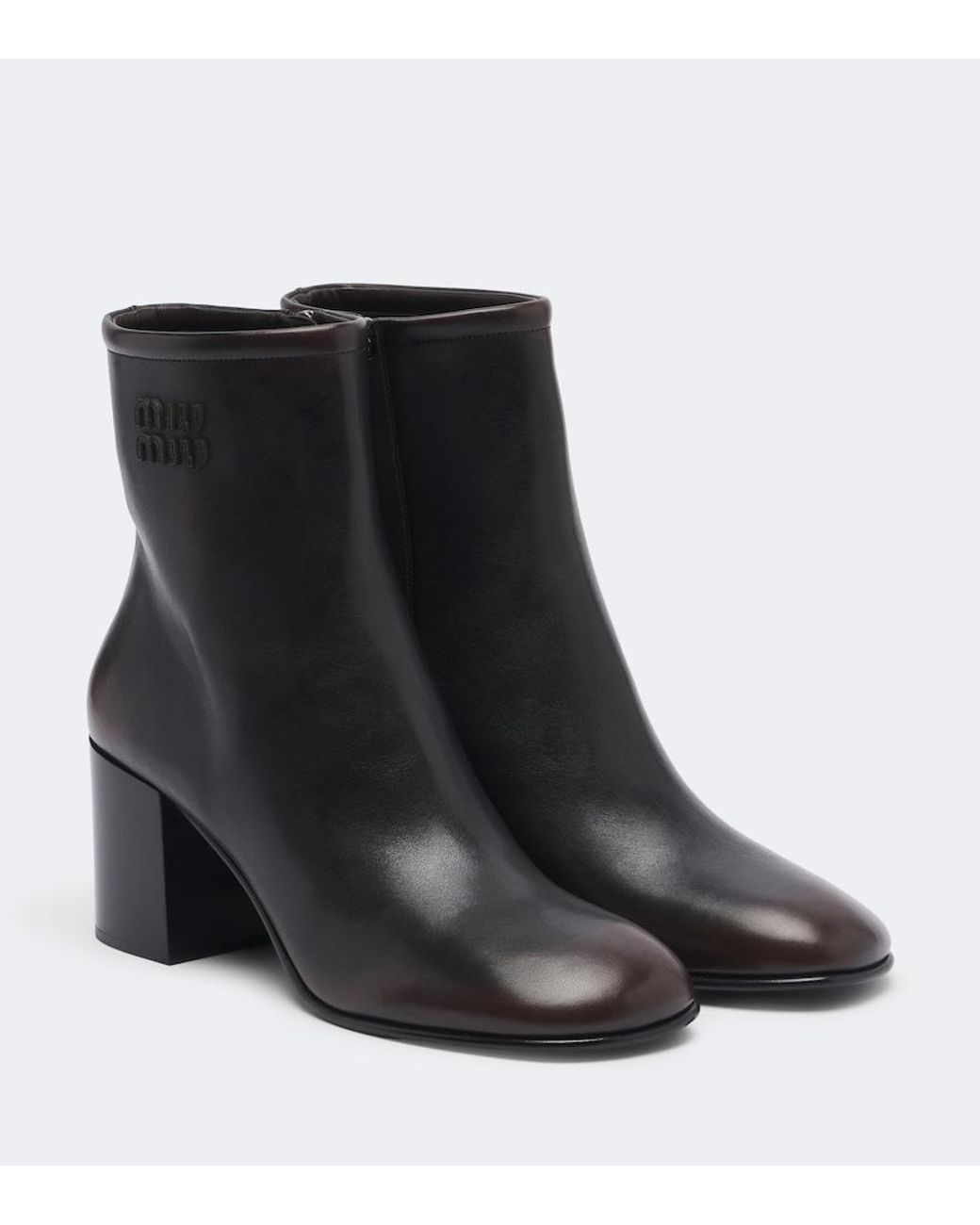 Miu Miu Black Logo Leather Ankle Boots