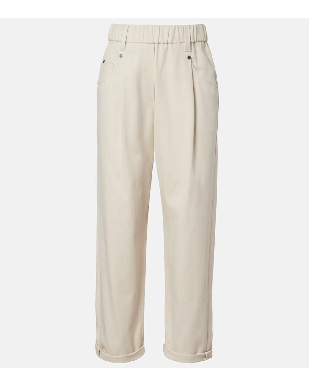 Brunello Cucinelli White Monili Cotton-Blend Straight Pants