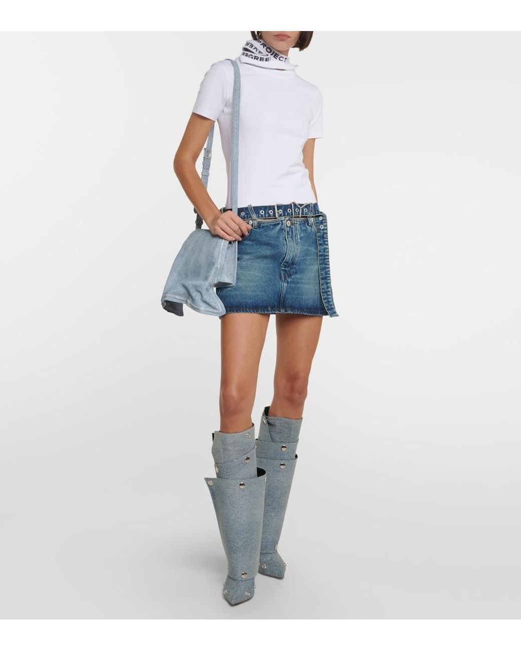 Y. Project Blue Y Belt Denim Miniskirt