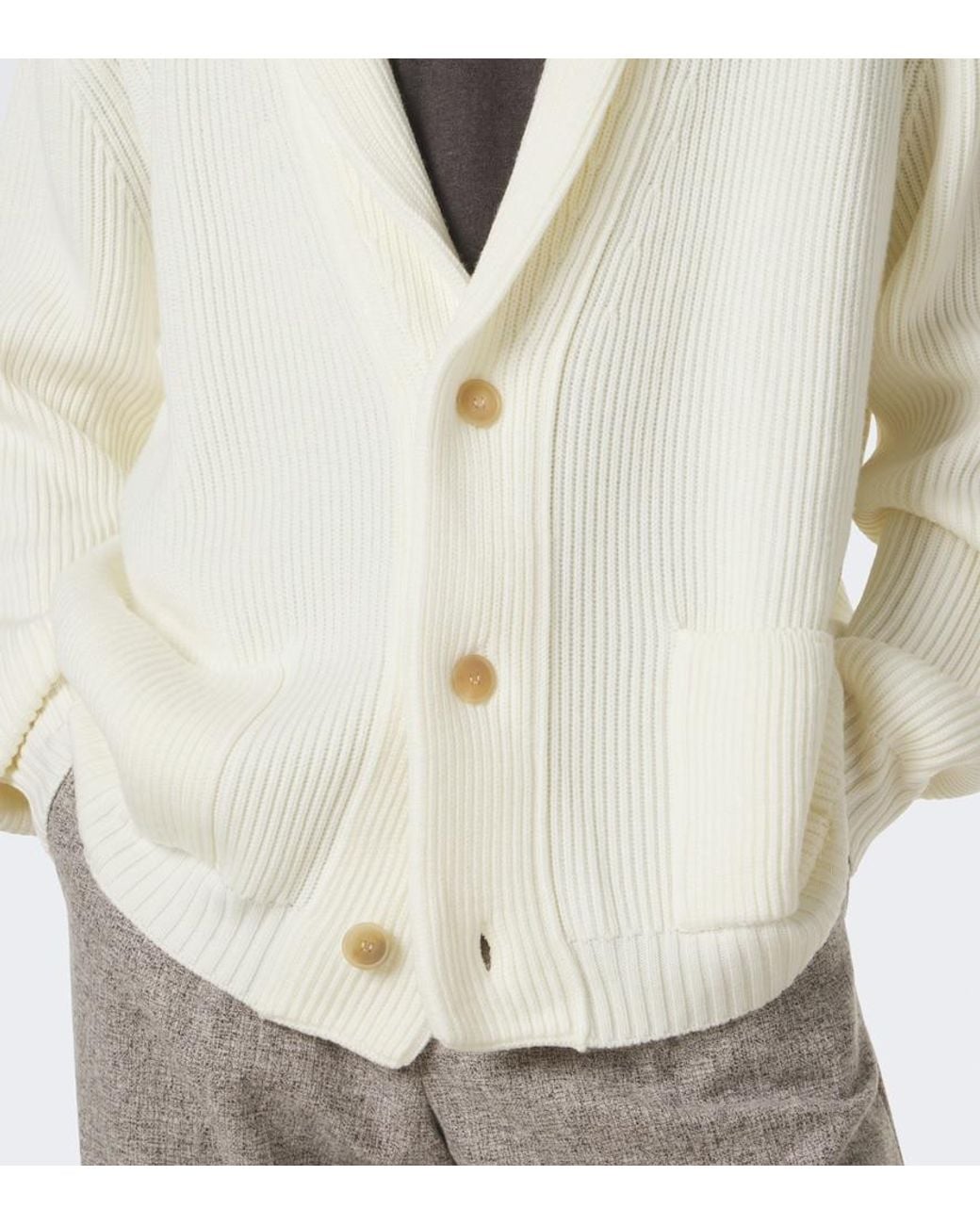 Thom Sweeney White Ribbed-Knit Wool Cardigan for men